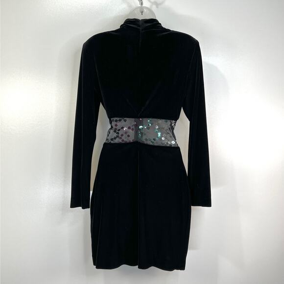 Vintage 80s Gantos Velvet Stretch Mini Dress Sequin Mesh Cut Out Midriff - Picture 7 of 7